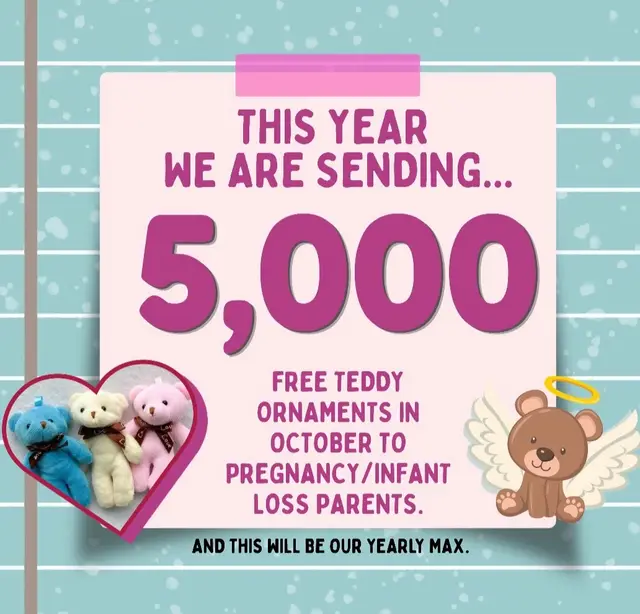 Okay.. this is it! The official number for 2026. Thanks to YOU guys for all the support - through fundraising, tees, donations and wishlist items.. we are sending 5,000 Teddy ornaments out this year. Our biggest amount yet (and what we’ve decided is our yearly maximum). *Please read before messaging!* FAQ: 🧸 When do the free ornaments go live? ✨ October 1st at 9 AM EST I will drop the first 1,000 bears. The link will be disabled when they’re out. This year I have 5 drop days at different times and days, so people may set reminders. I’ll post the other dates soon.  🧸 Can I purchase one now instead of waiting? ✨ Yes!! The ornaments are available year-round at a small cost, every purchase helps us further our mission and support more families. Please visit atouchofteddy . Org 🧸 Are the ornaments really free? ✨ YES! No gimmick, I promise it’s real 😂 As long as you are a loss parent, they are free. Donations are not required, but always appreciated. 🧸 Who qualifies for a free teddy ornament? ✨ Any PARENT who has experienced pregnancy/infant loss. 🧸 Can I get a free one for my friend/sister/etc? ✨ NO. They must be requested by the PARENTS. You are welcome to purchase them for your loved ones. Please do not take away from a loss family.  🧸 I’ve had multiple losses, why can’t I get more than one for free? ✨ We want to reach as many families as possible, so we limit one FREE bear ornament, per family/household per year. However, you can purchase an additional ornament when grabbing your free one and they will ship together! Shipping remains free. 🧸 Why are you putting a limit on how many bears are sent? ✨ Because I don’t want this project to lose its meaning. I personally go in and see every order, touch every ornament, write every name and get to read every story. I never ever want this to feel like a manufactured type process, I don’t want it to lose its heart and my joy in getting to honor Teddy. So putting down a limit allows me to set that boundary.  🧸 Do you ship outside of the US? ✨ We can, but not for free. We have a specific listing on our site for international requests. Sorry friends, shipping is crazy! 🧸 I think I got most of em, but if you have any more please drop em!  xoxo Teddy’s Mama, Lisa  #pregnancyloss #infantloss #atouchofteddy #nonprofit #lossmom