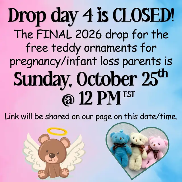 Alright friends - drop 4 is done. Which means 4,000 ornaments have been requested. And that’s bittersweet. The final drop is Sunday. Please tag/share with your PAIL pals. 🤍 xoxo Teddy’s Mama #pregnancyloss #lossmom #grief #atouchofteddy #nonprofit