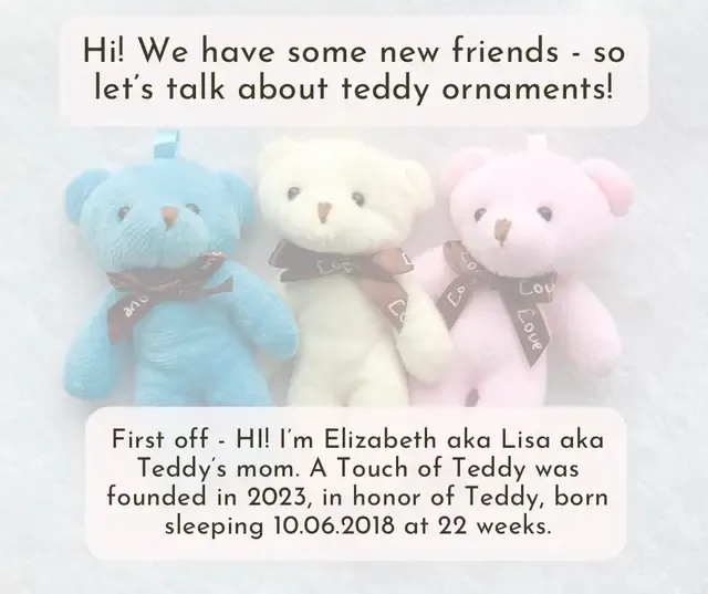We’ve had some new pals so I thought I’d just answer some of the questions I get most often! I’ll be sharing some more ornament related stuff as we get closer to October! Xoxoxoxo Teddy’s Mama #pregnancyloss #lossmom #grief #atouchofteddy #nonprofit